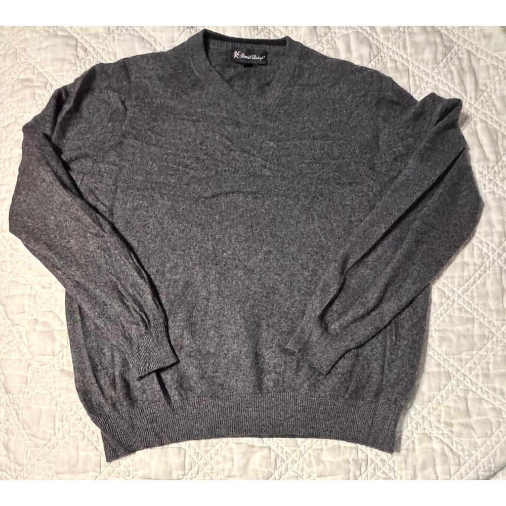 Daniel Bishop Mens 100% Cashmere V-Neck Sweater Charcoal Gray Heather XL Luxury